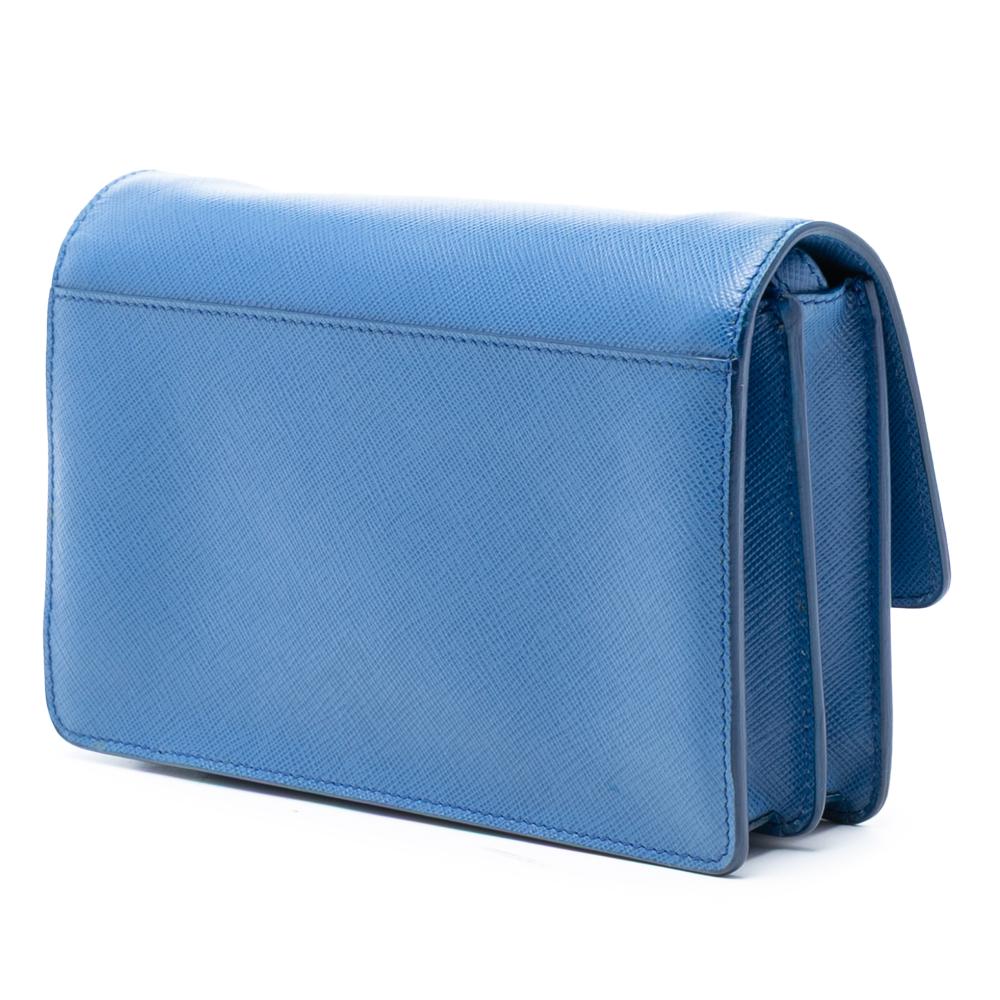 Prada B Prada Blue Saffiano Leather Wallet on Strap Italy