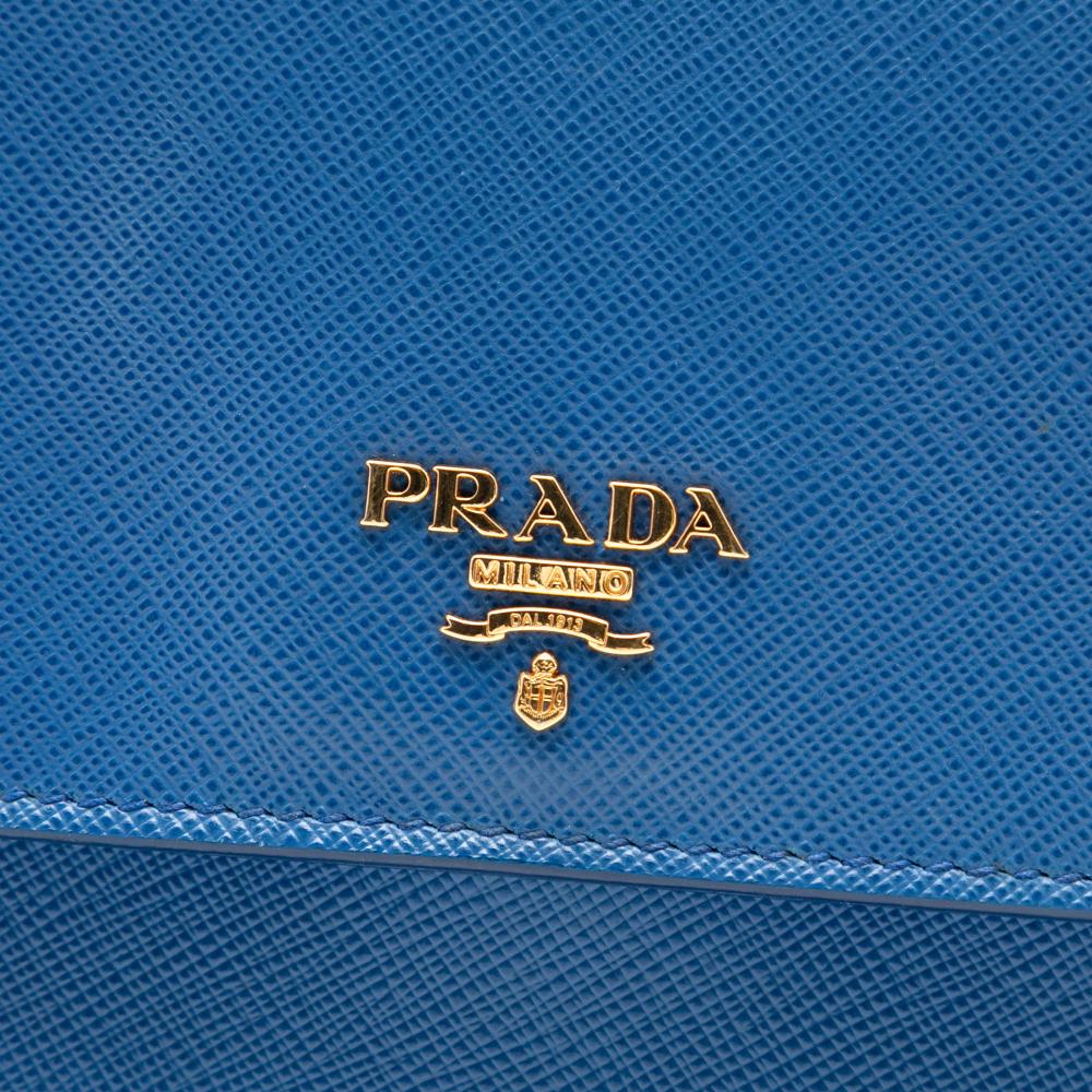 Prada B Prada Blue Saffiano Leather Wallet on Strap Italy