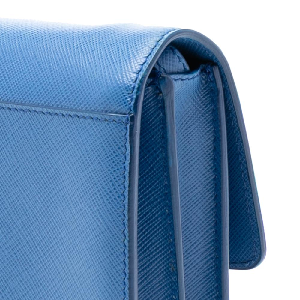 Prada B Prada Blue Saffiano Leather Wallet on Strap Italy