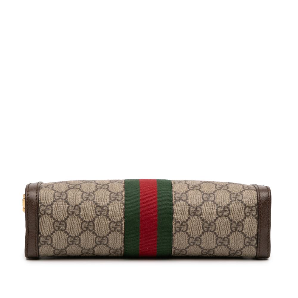Gucci B Gucci Brown Beige Coated Canvas Fabric Small GG Supreme Web Ophidia Chain Crossbody Italy