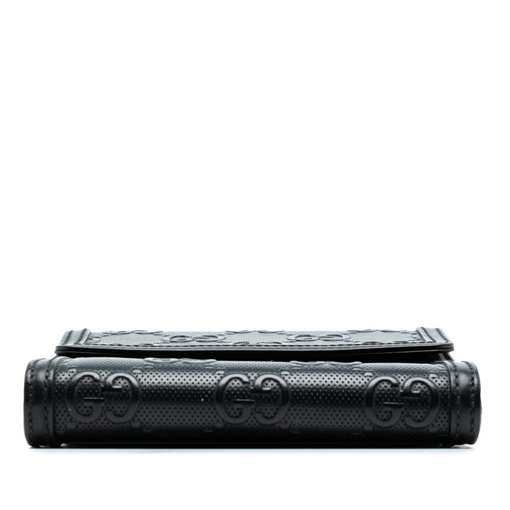 Gucci B Gucci Black Calf Leather GG Embossed Flap Crossbody Italy