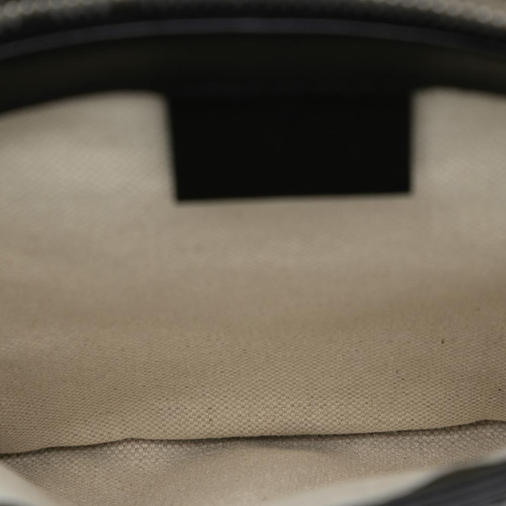 Gucci B Gucci Black Calf Leather GG Embossed Flap Crossbody Italy