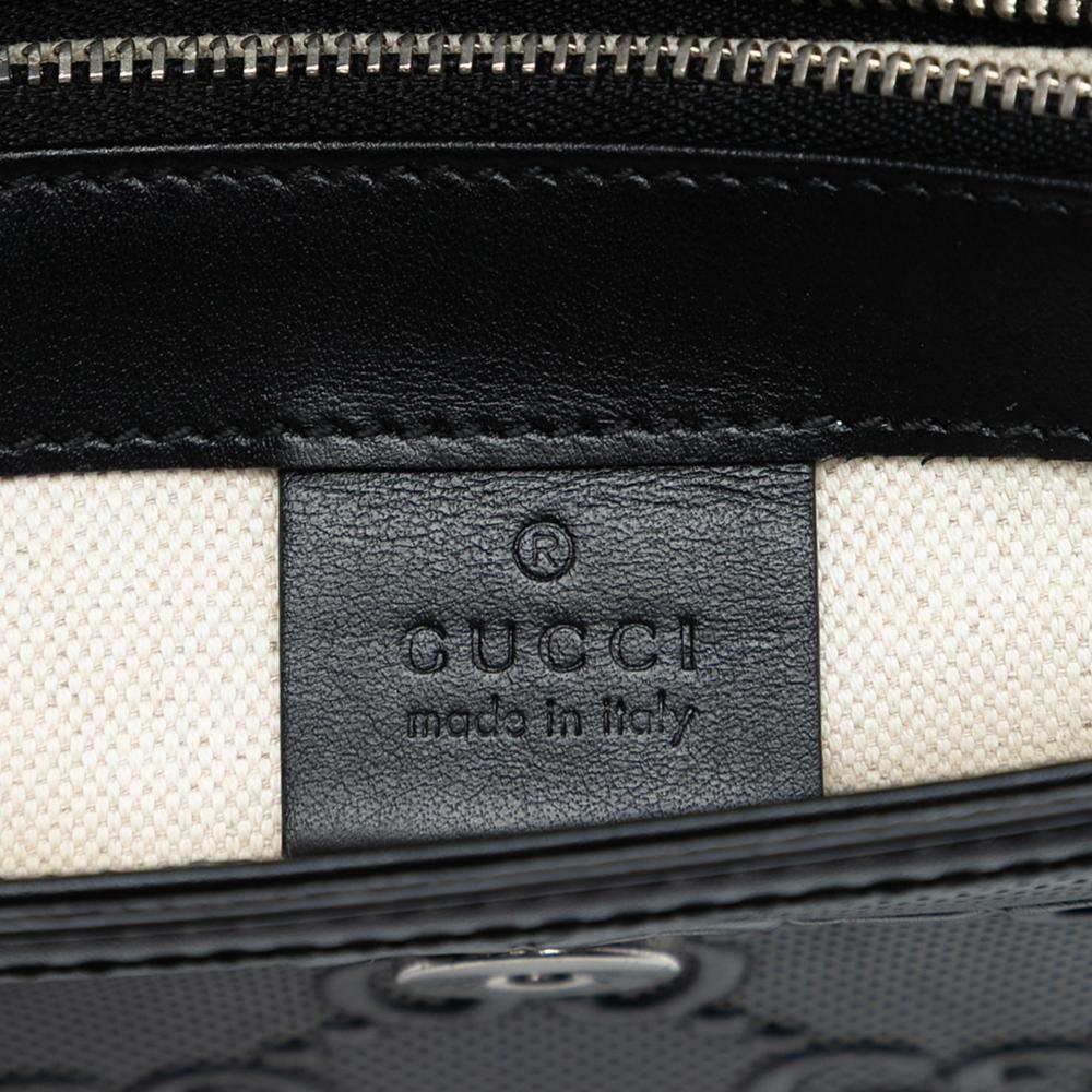 Gucci B Gucci Black Calf Leather GG Embossed Flap Crossbody Italy