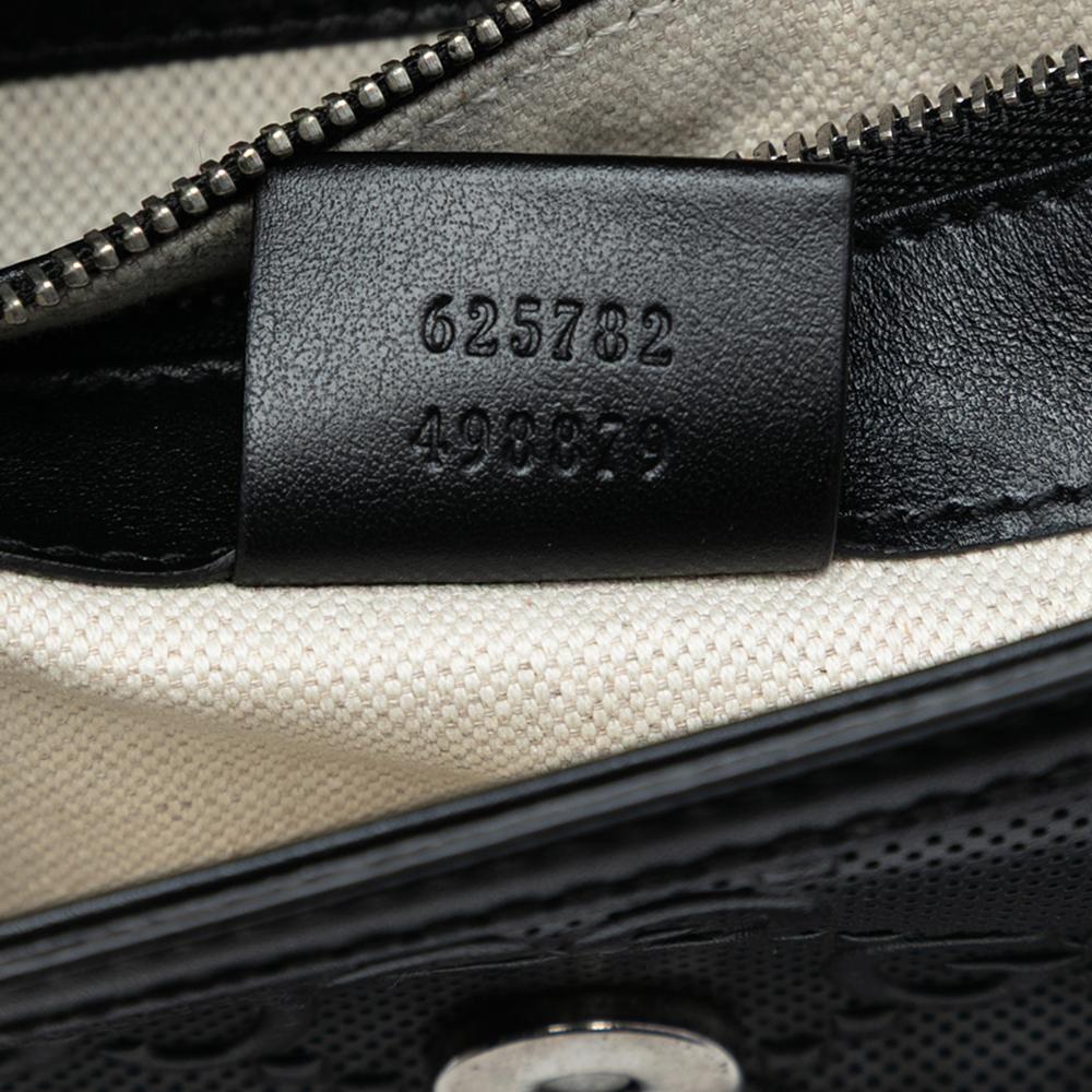 Gucci B Gucci Black Calf Leather GG Embossed Flap Crossbody Italy