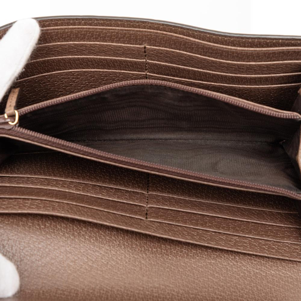 Gucci B Gucci Brown Coated Canvas Fabric GG Supreme Web Ophidia Continental Wallet Italy