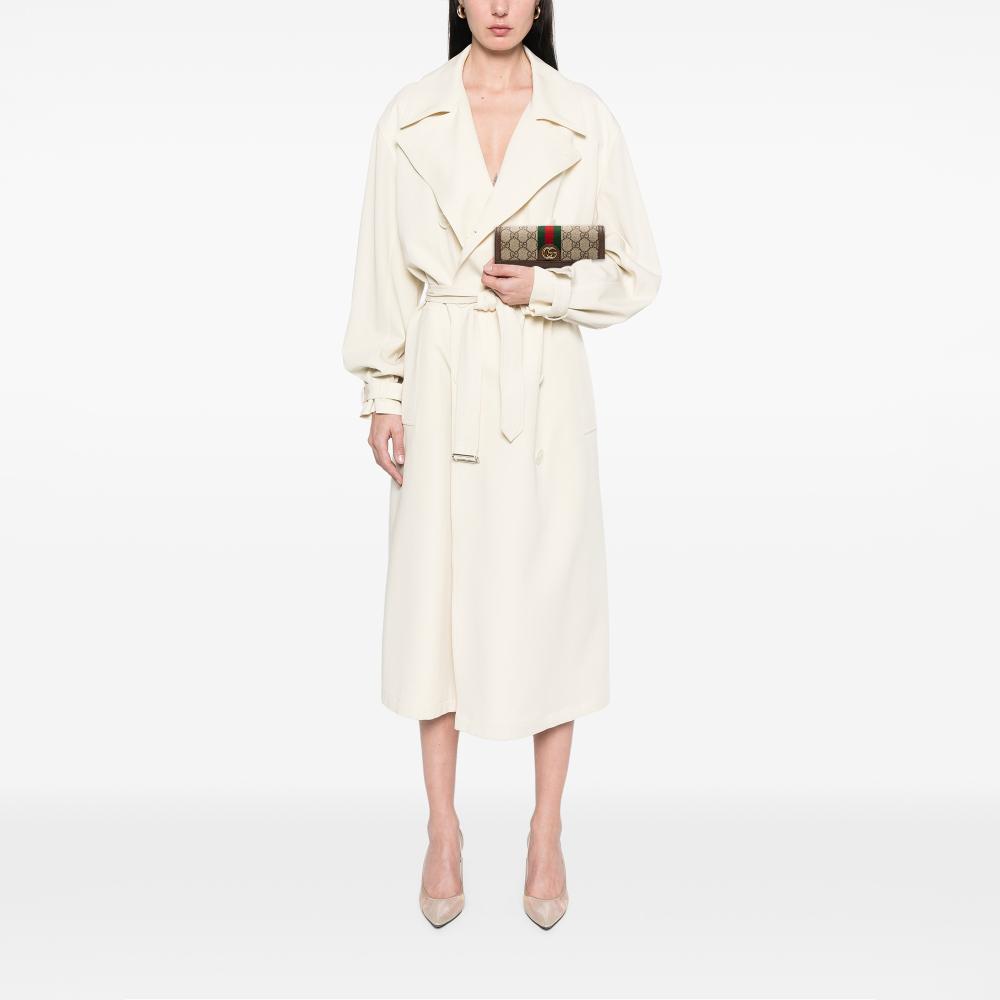 Gucci B Gucci Brown Coated Canvas Fabric GG Supreme Web Ophidia Continental Wallet Italy