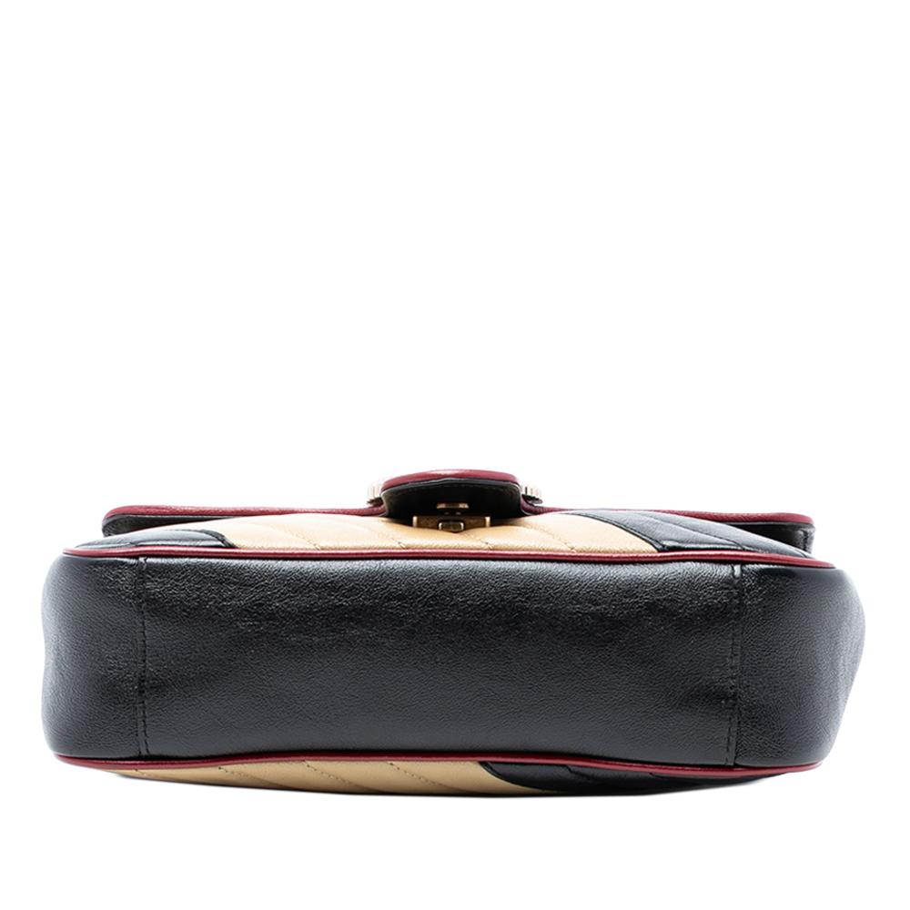 Gucci AB Gucci Black Calf Leather Medium GG Marmont Bicolor Matelasse Diagonal Torchon Shoulder Bag Italy