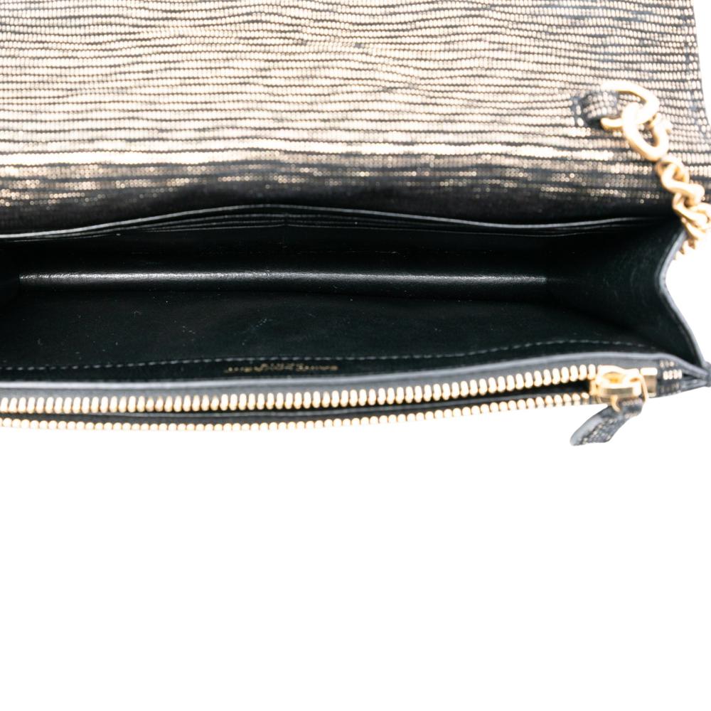 Saint Laurent AB Saint Laurent Black with Gold Suede Leather Monogram Kate Tassel Wallet on Chain Italy