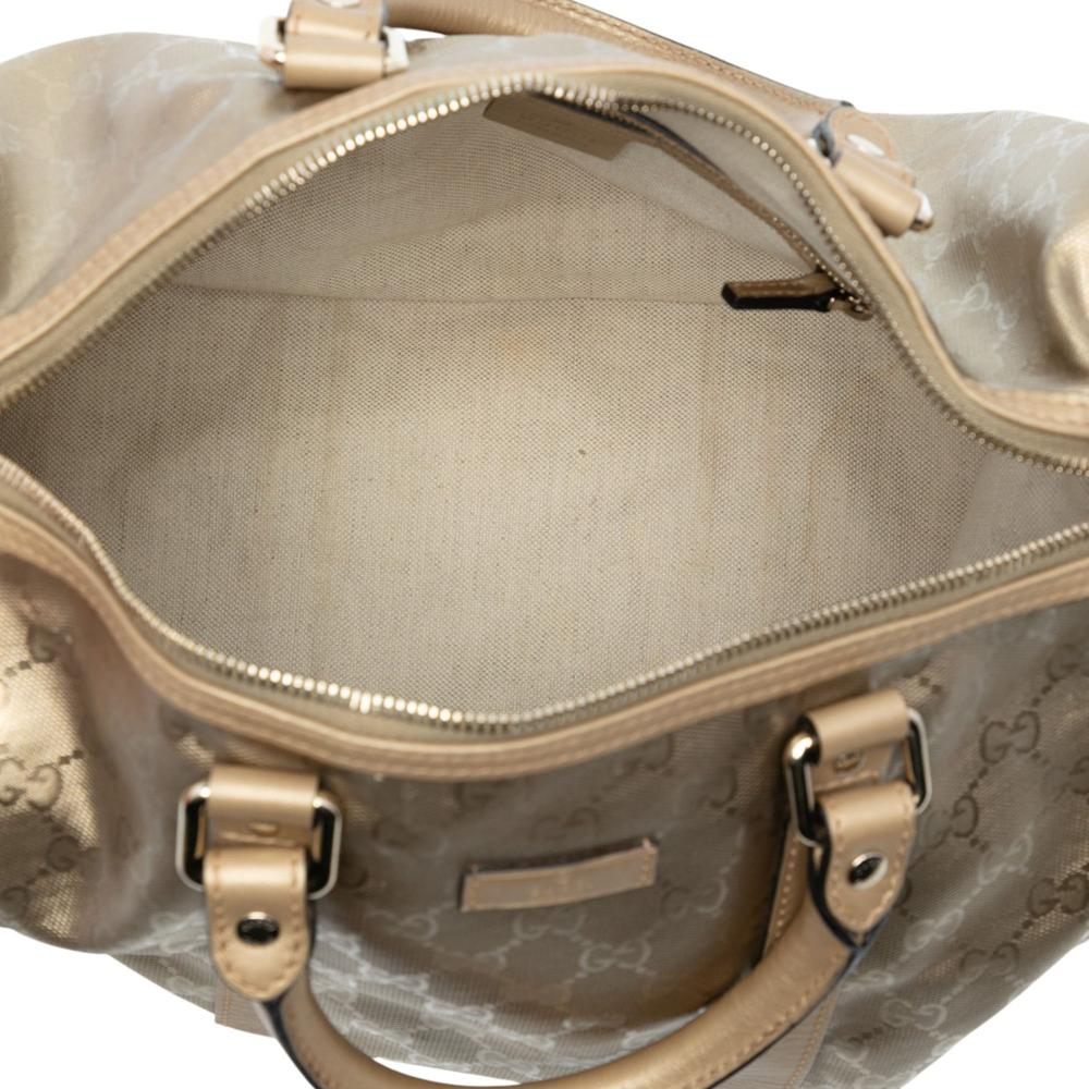 Gucci B Gucci Gold Coated Canvas Fabric Medium GG Imprime Joy Boston Bag Italy