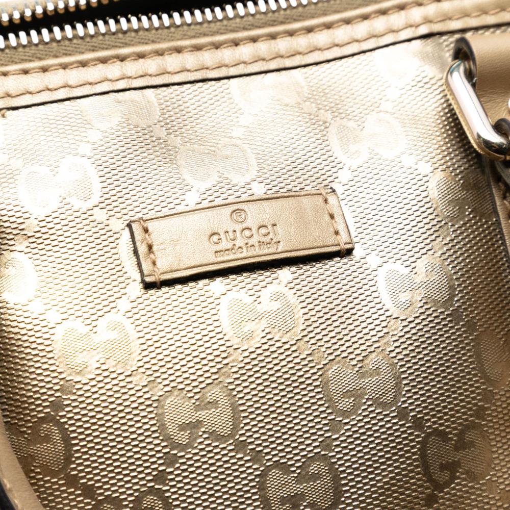Gucci B Gucci Gold Coated Canvas Fabric Medium GG Imprime Joy Boston Bag Italy