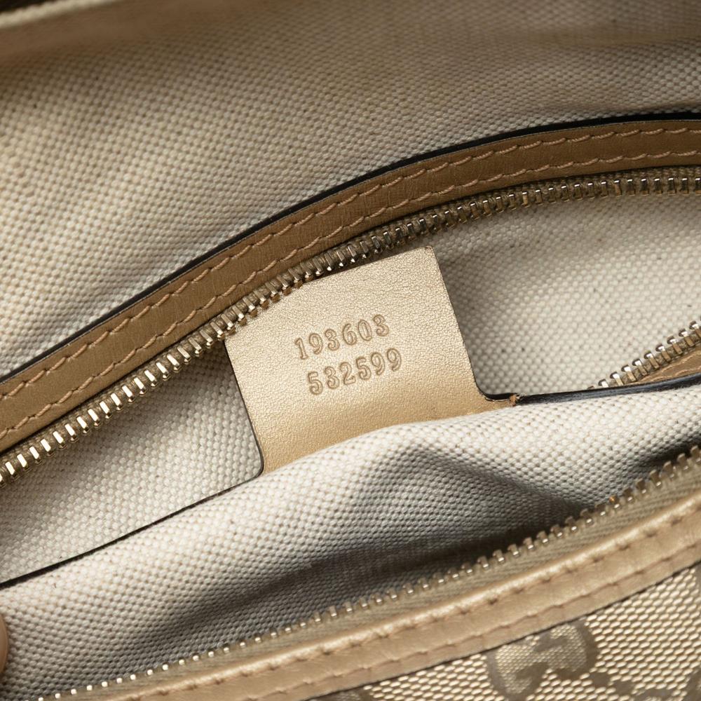 Gucci B Gucci Gold Coated Canvas Fabric Medium GG Imprime Joy Boston Bag Italy