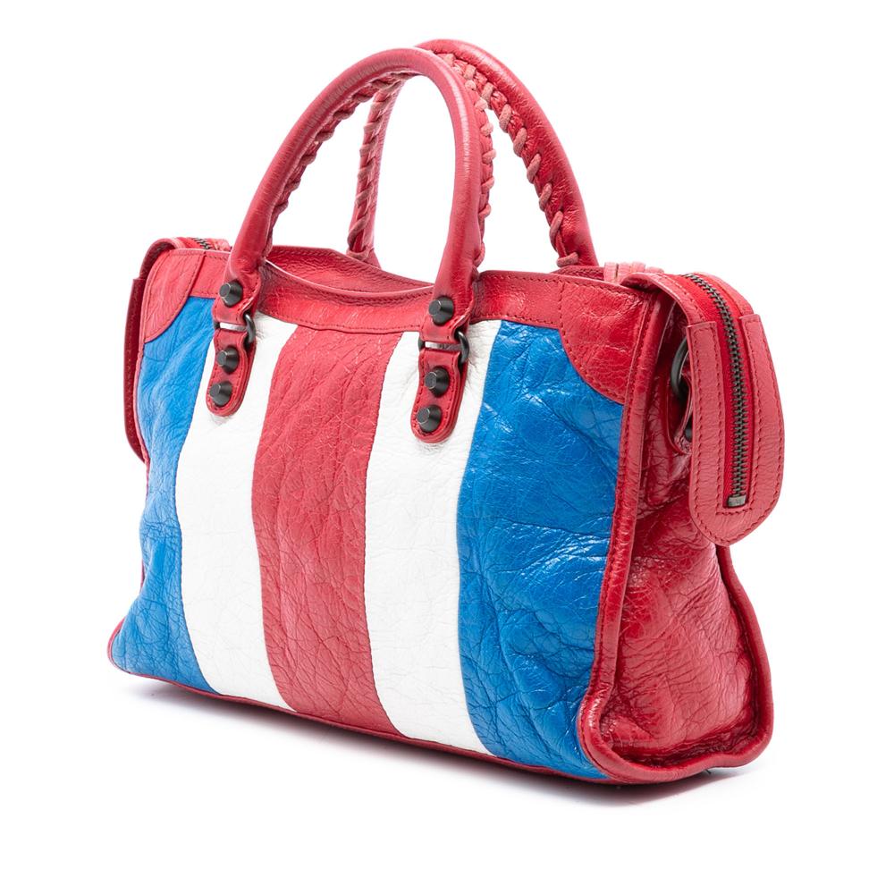 Balenciaga Red Lambskin Leather Leather Small Lambskin Motocross Classic Striped City Satchel Italy