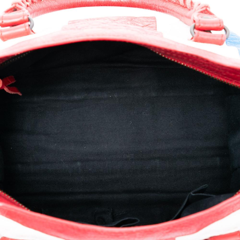 Balenciaga Red Lambskin Leather Leather Small Lambskin Motocross Classic Striped City Satchel Italy