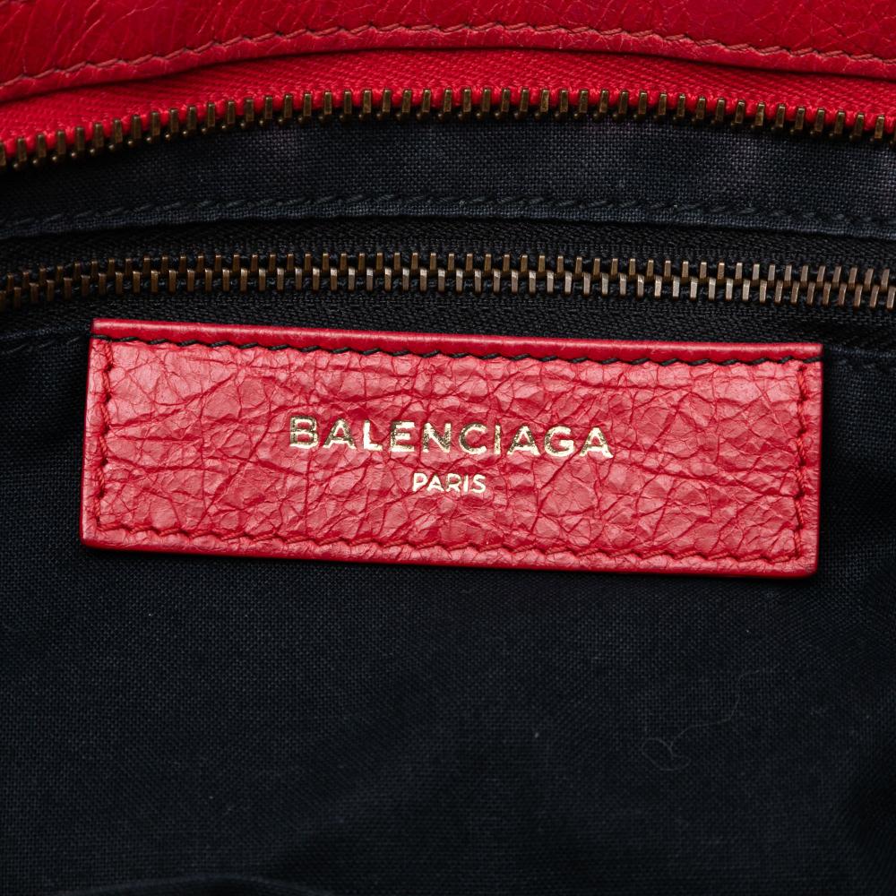 Balenciaga Red Lambskin Leather Leather Small Lambskin Motocross Classic Striped City Satchel Italy