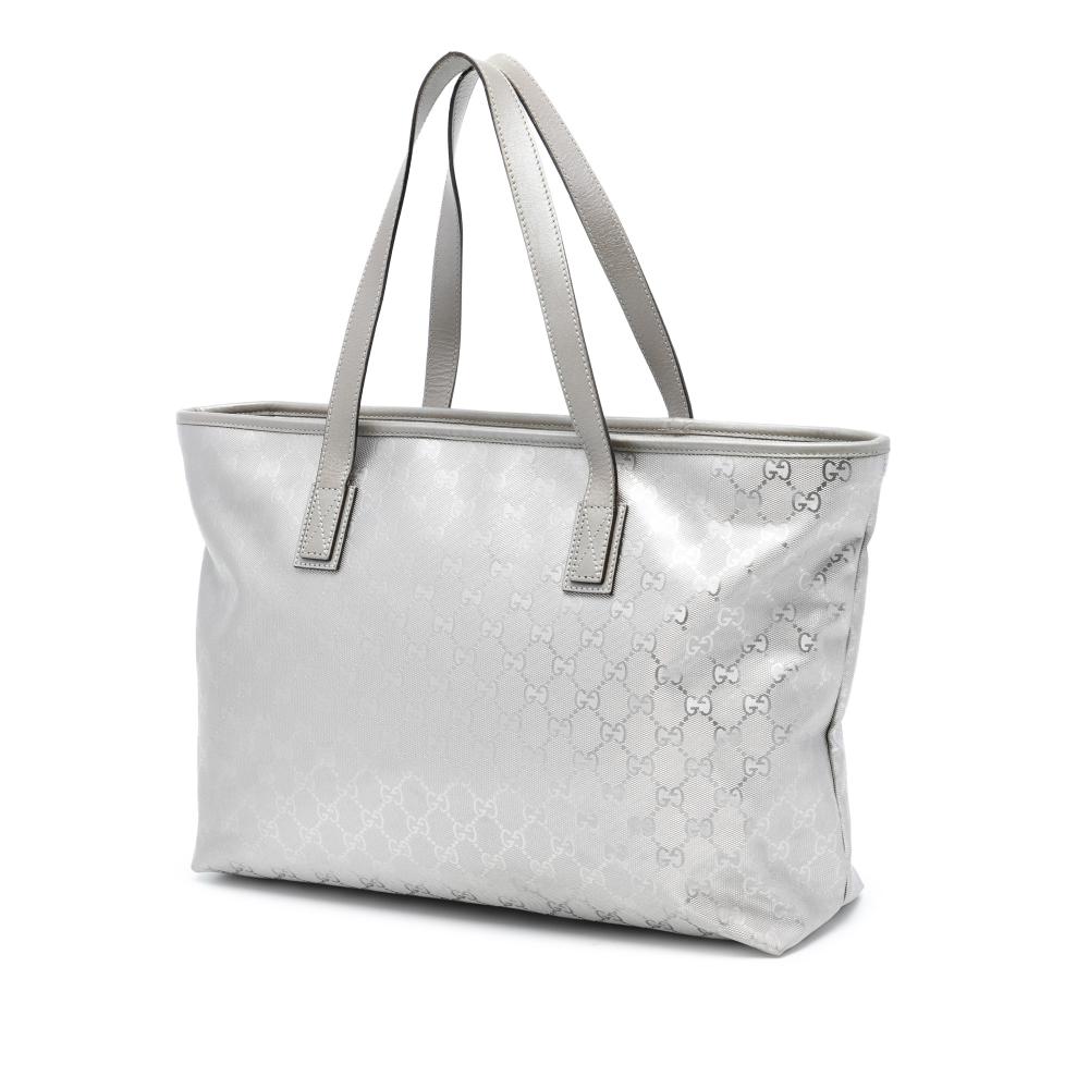 Gucci AB Gucci Silver Coated Canvas Fabric Medium GG Imprime Tote Italy
