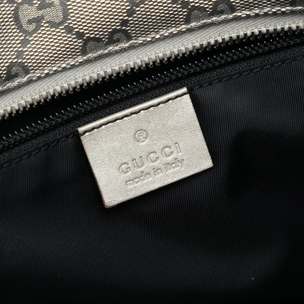 Gucci AB Gucci Silver Coated Canvas Fabric Medium GG Imprime Tote Italy