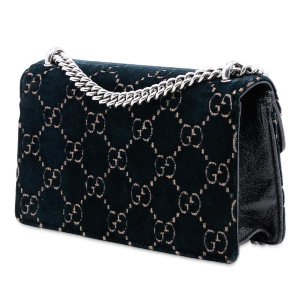 Gucci B Gucci Blue Navy Velvet Fabric Medium GG Dionysus Crossbody Italy