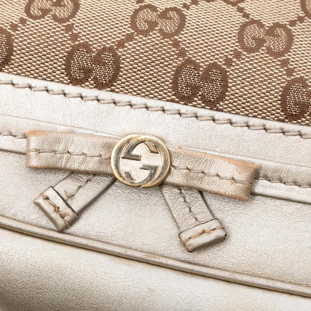 Gucci B Gucci Brown Beige Canvas Fabric GG Mayfair Shoulder Bag Italy