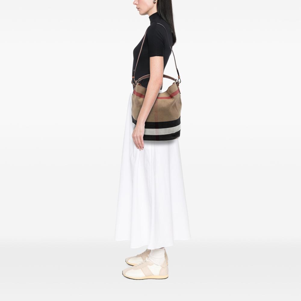 Burberry B Burberry Brown Light Brown Canvas Fabric Medium Mega Check Ashby Bucket Bag China