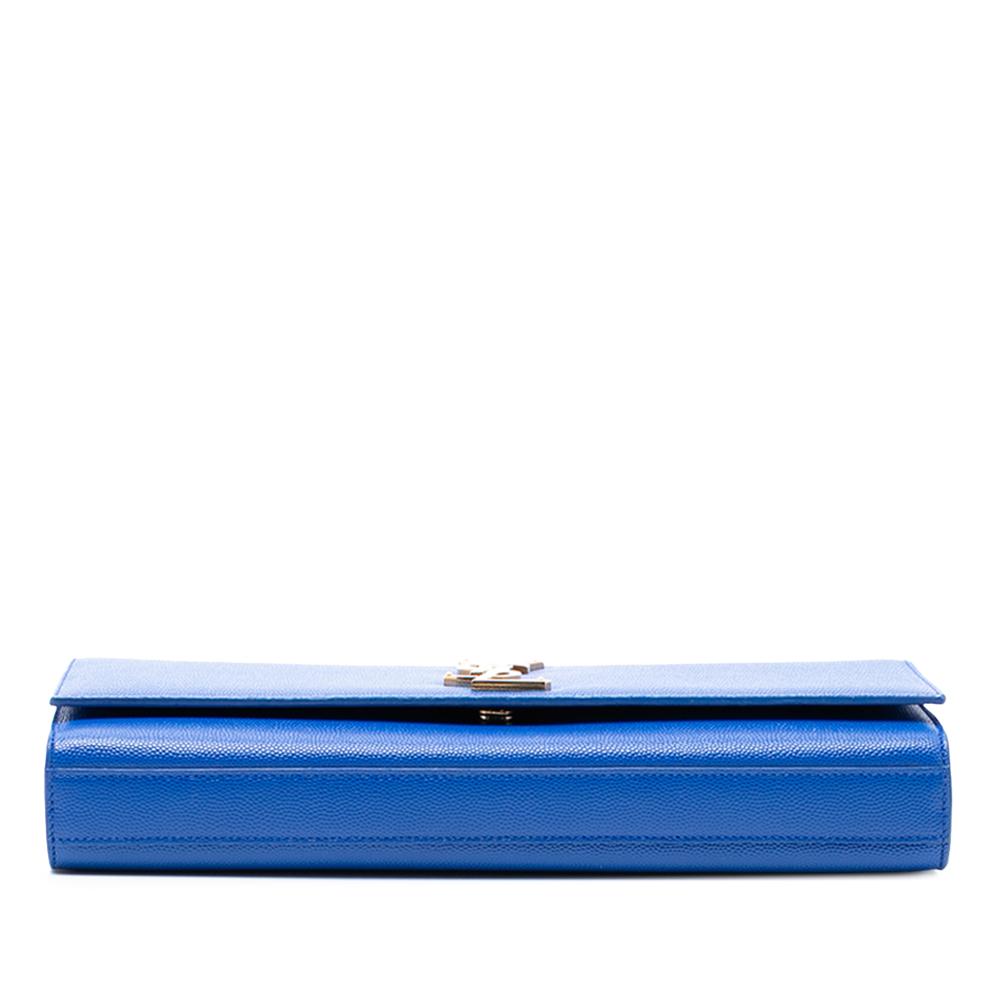 Saint Laurent AB Saint Laurent Blue Calf Leather Grain De Poudre Monogram Cassandre Clutch Italy