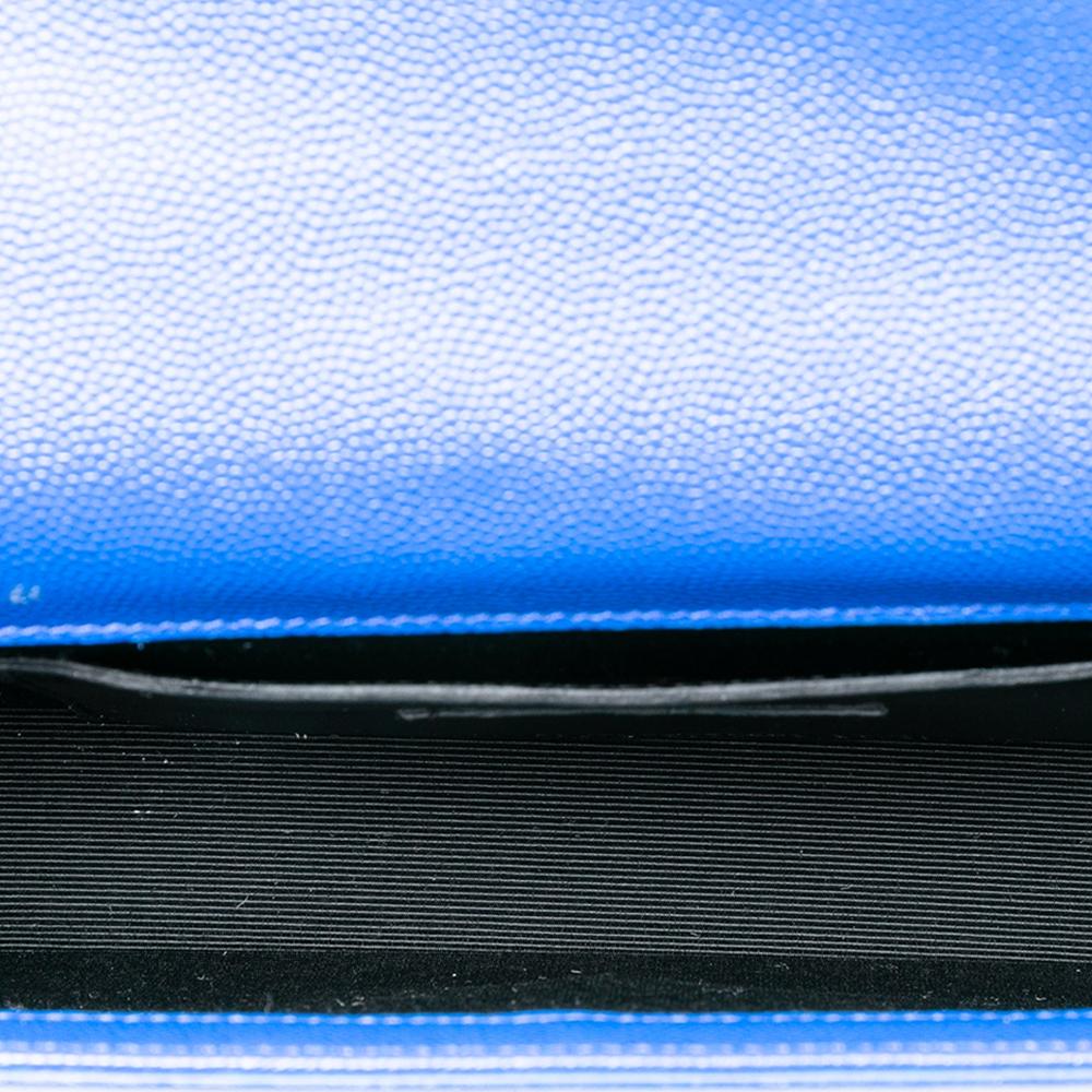 Saint Laurent AB Saint Laurent Blue Calf Leather Grain De Poudre Monogram Cassandre Clutch Italy