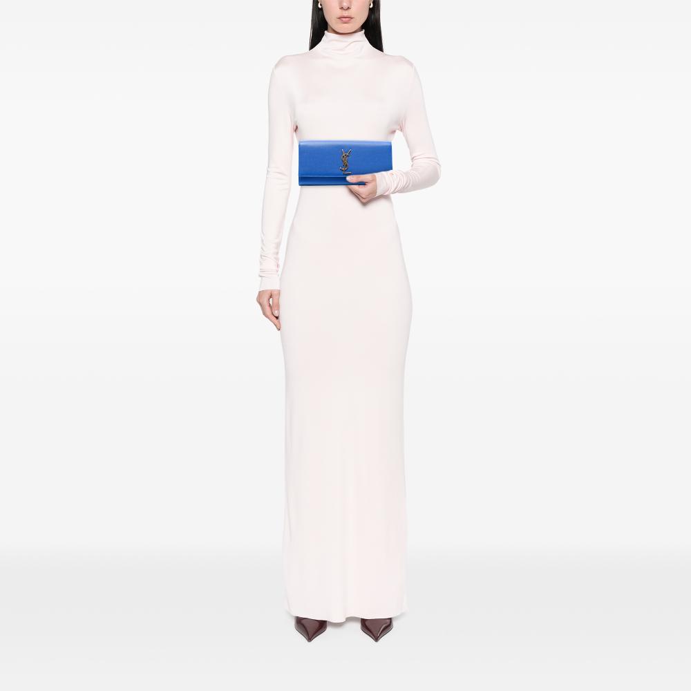 Saint Laurent AB Saint Laurent Blue Calf Leather Grain De Poudre Monogram Cassandre Clutch Italy