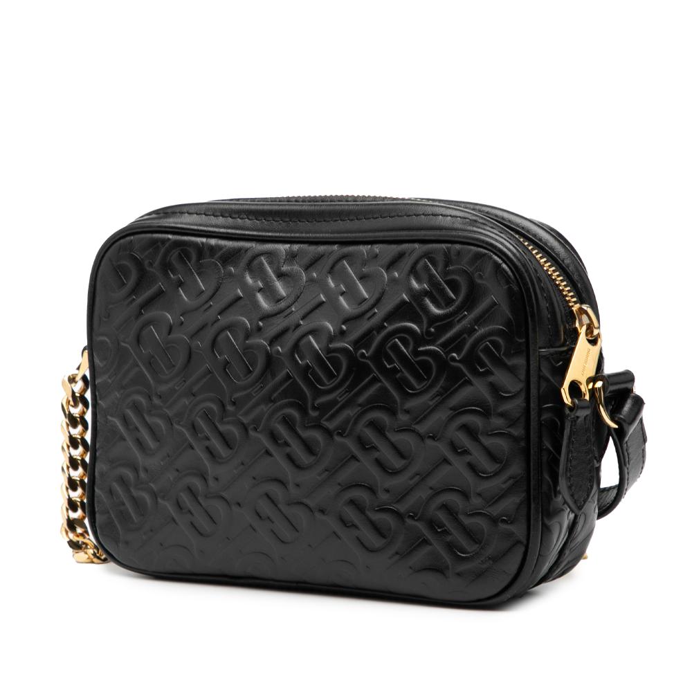 Burberry B Burberry Black Calf Leather Embossed skin TB Monogram Camera Chain Crossbody Italy