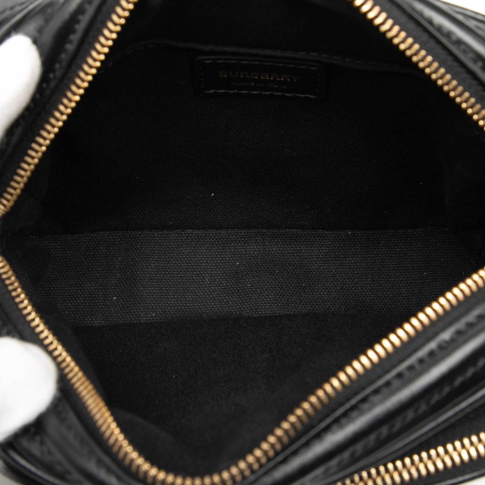 Burberry B Burberry Black Calf Leather Embossed skin TB Monogram Camera Chain Crossbody Italy