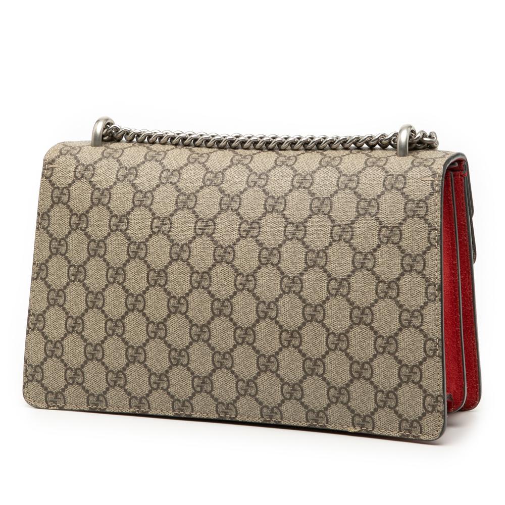 Gucci AB Gucci Brown Beige with Red Coated Canvas Fabric Medium GG Supreme Dionysus Shoulder Bag Italy