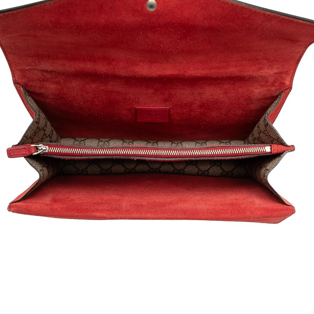 Gucci AB Gucci Brown Beige with Red Coated Canvas Fabric Medium GG Supreme Dionysus Shoulder Bag Italy