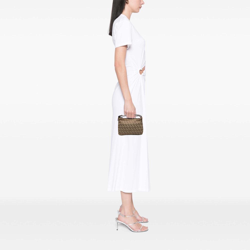 Fendi B Fendi Brown Light Brown Canvas Fabric Zucchino Handbag Italy