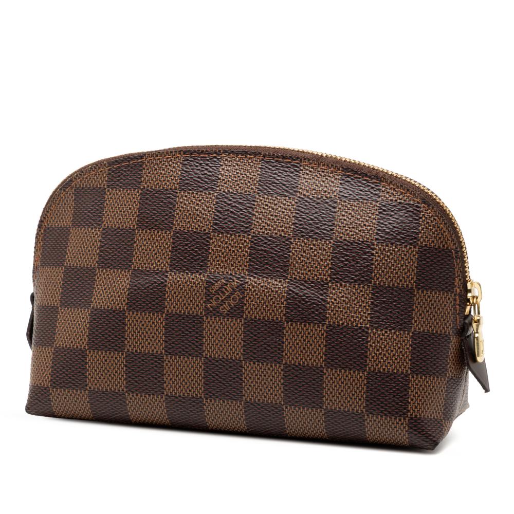 Louis Vuitton AB Louis Vuitton Brown Coated Canvas Fabric Damier Ebene Cosmetic Pouch PM France