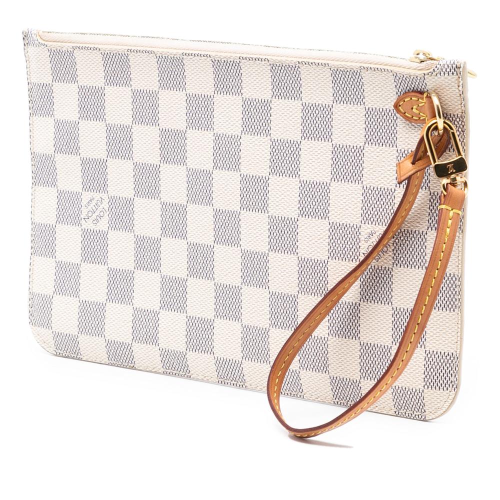 Louis Vuitton B Louis Vuitton White Damier Canvas Fabric Damier Azur Neverfull MM Pouch France