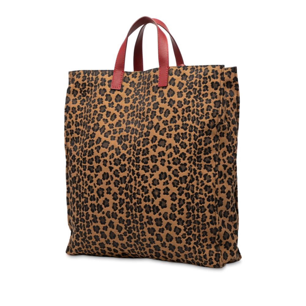 Fendi B Fendi Brown Canvas Fabric Leopard Printed Shopping Tote Italy