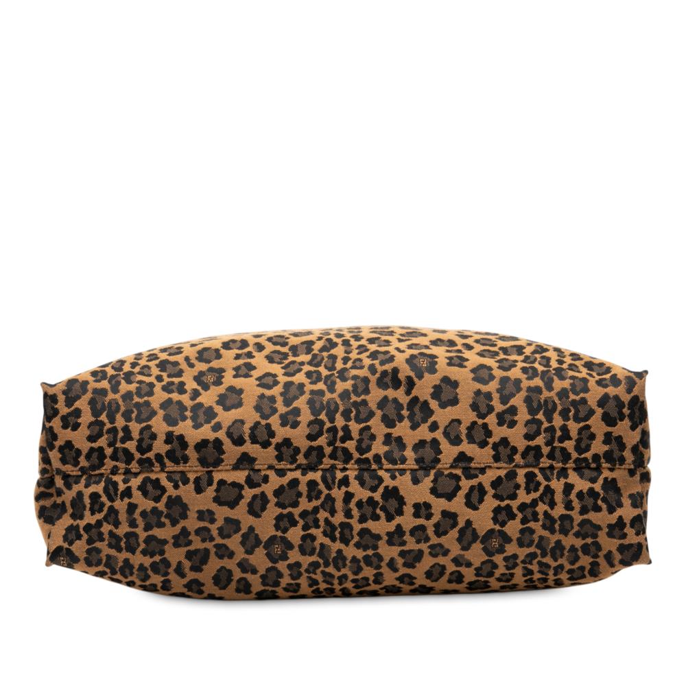 Fendi B Fendi Brown Canvas Fabric Leopard Printed Shopping Tote Italy