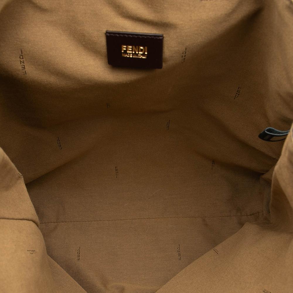 Fendi B Fendi Brown Canvas Fabric Leopard Printed Shopping Tote Italy