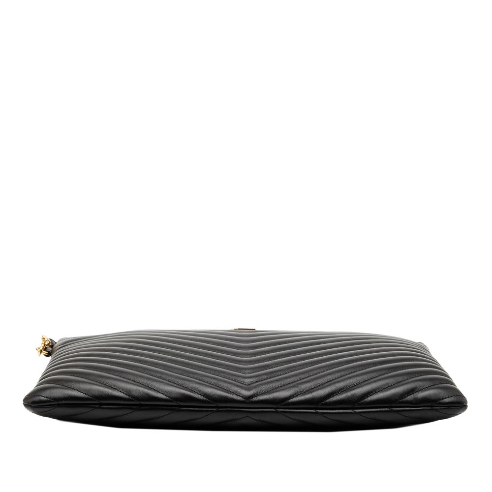 Saint Laurent AB Saint Laurent Black Calf Leather Quilted Chevron Monogram Document Holder Italy