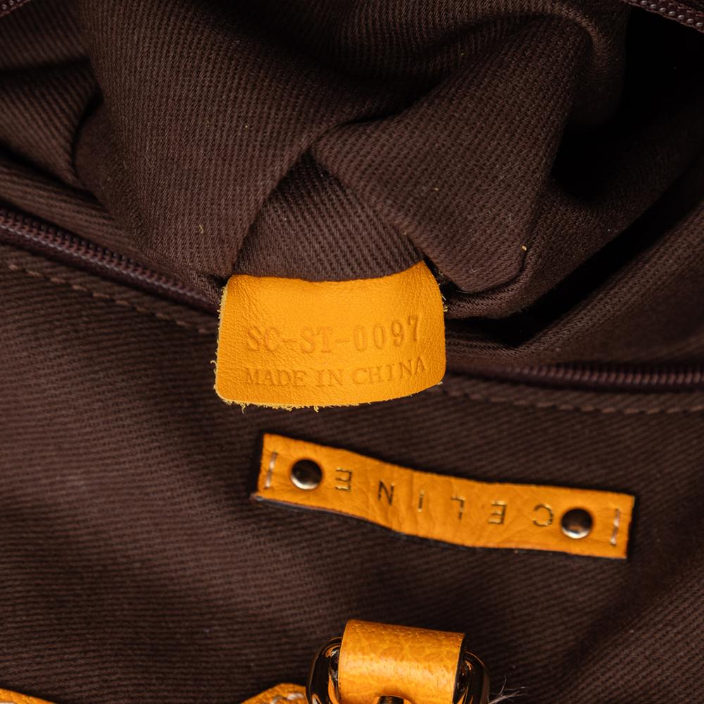 Celine B Celine Brown Beige with Orange Light Orange Canvas Fabric Carriage Tote China