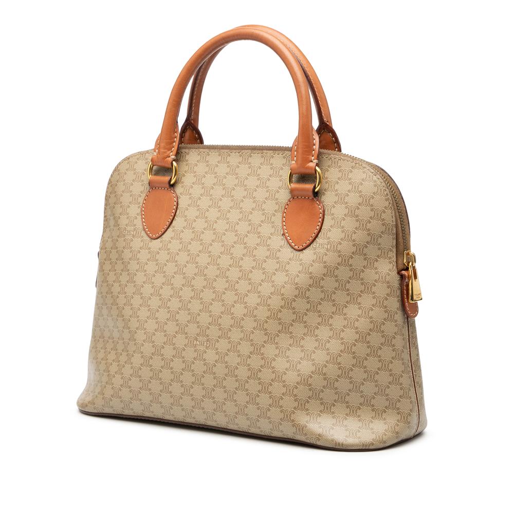 Celine B Celine Brown Beige Coated Canvas Fabric Macadam Dome Satchel Italy