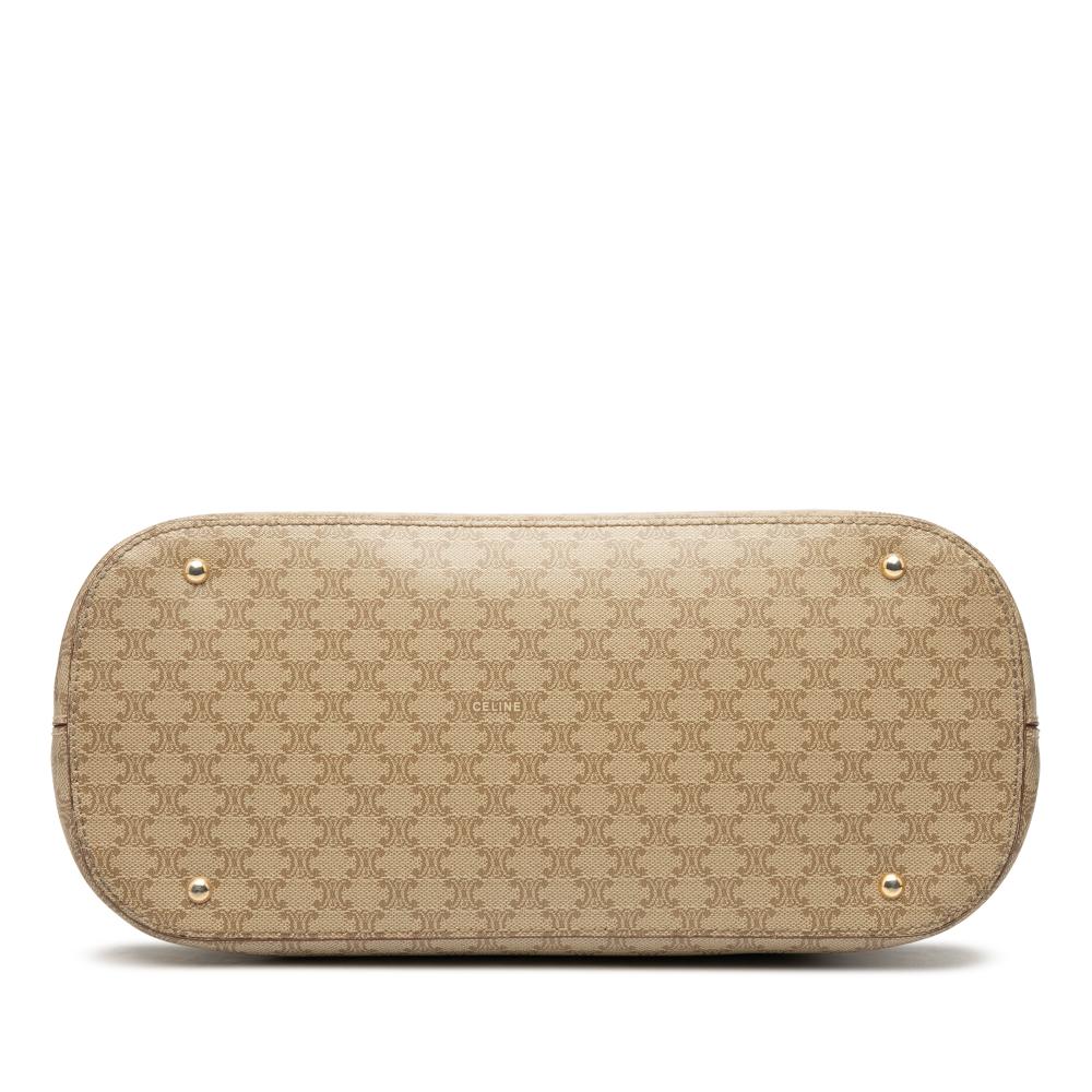 Celine B Celine Brown Beige Coated Canvas Fabric Macadam Dome Satchel Italy