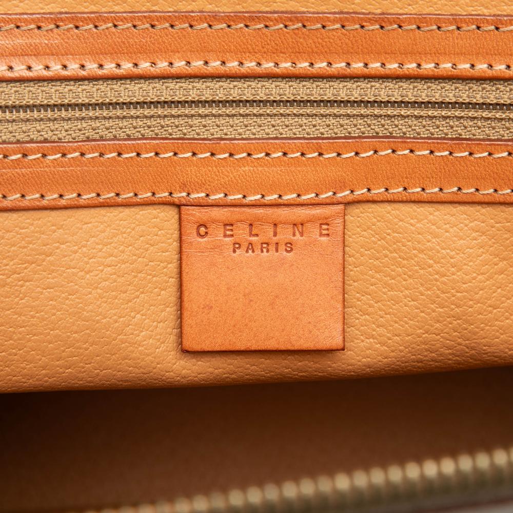 Celine B Celine Brown Beige Coated Canvas Fabric Macadam Dome Satchel Italy