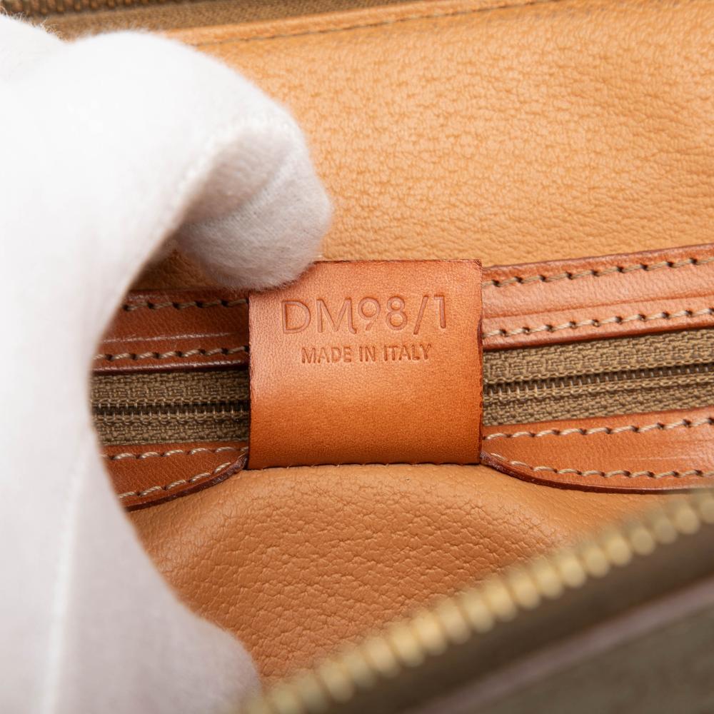 Celine B Celine Brown Beige Coated Canvas Fabric Macadam Dome Satchel Italy