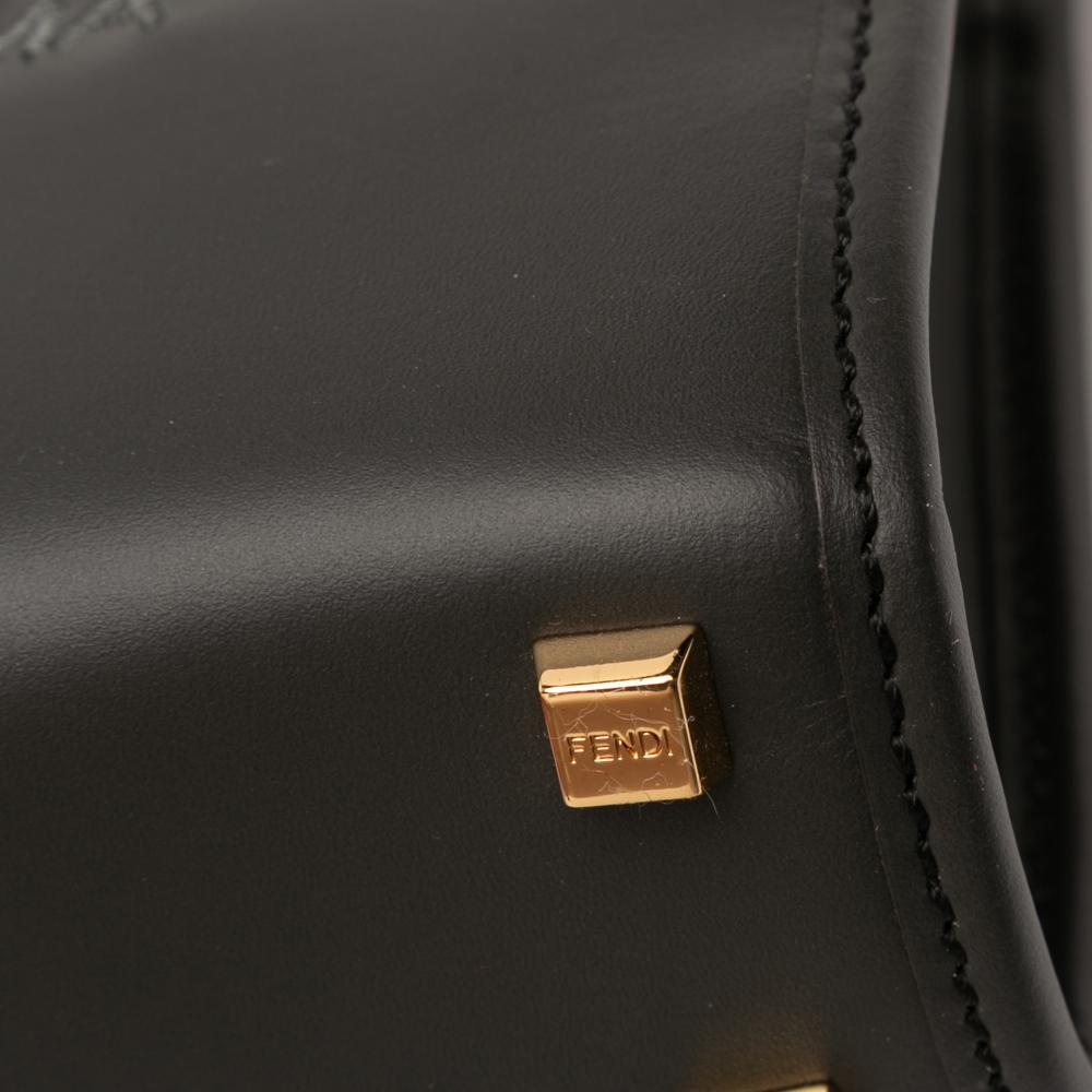 Fendi AB Fendi Black Calf Leather Mini Sunshine Shopper Tote Italy