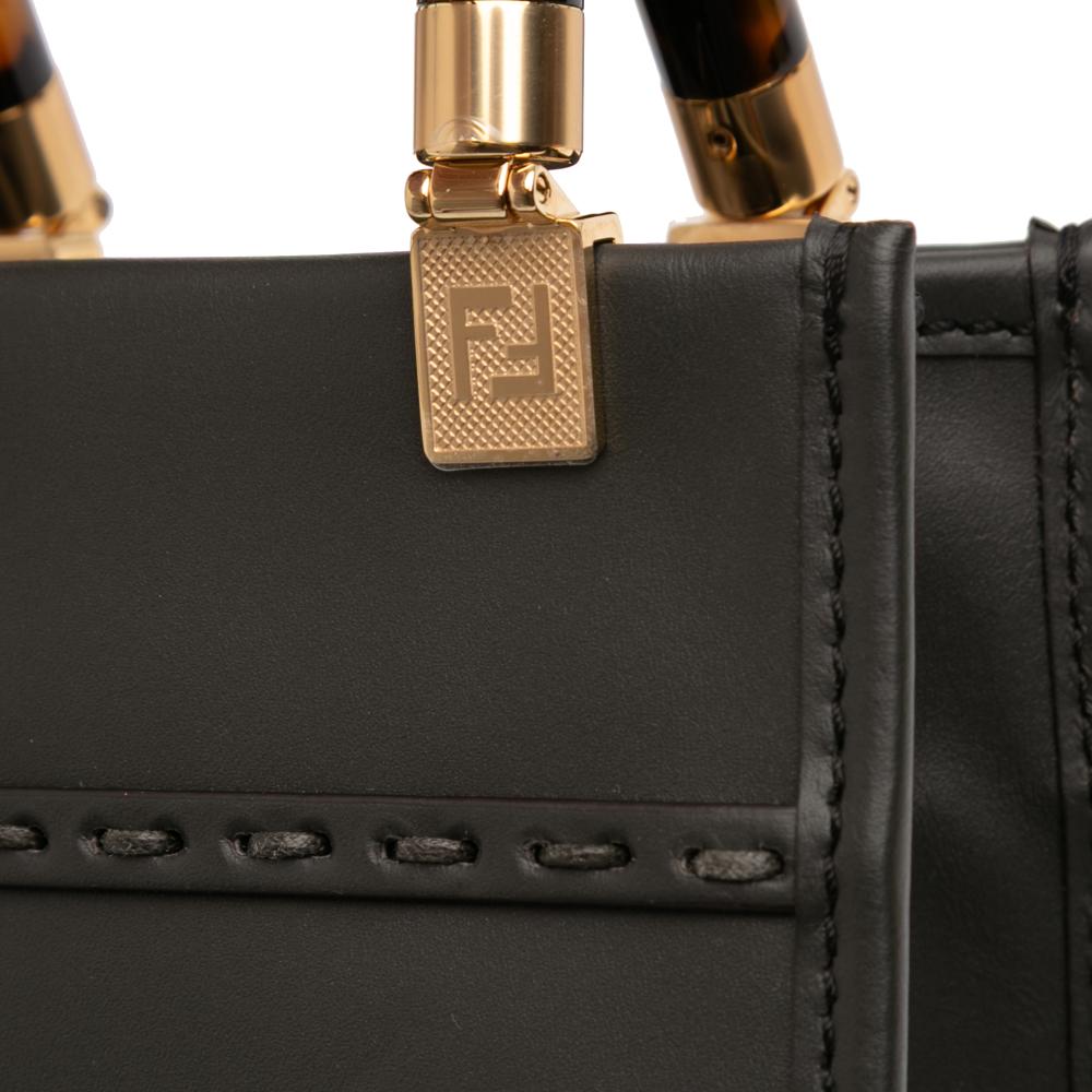 Fendi AB Fendi Black Calf Leather Mini Sunshine Shopper Tote Italy