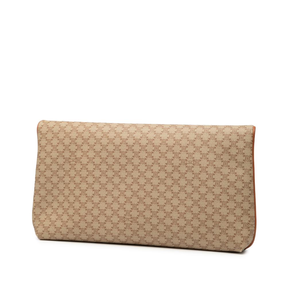 Celine B Celine Brown Beige Coated Canvas Fabric Macadam Clutch Italy