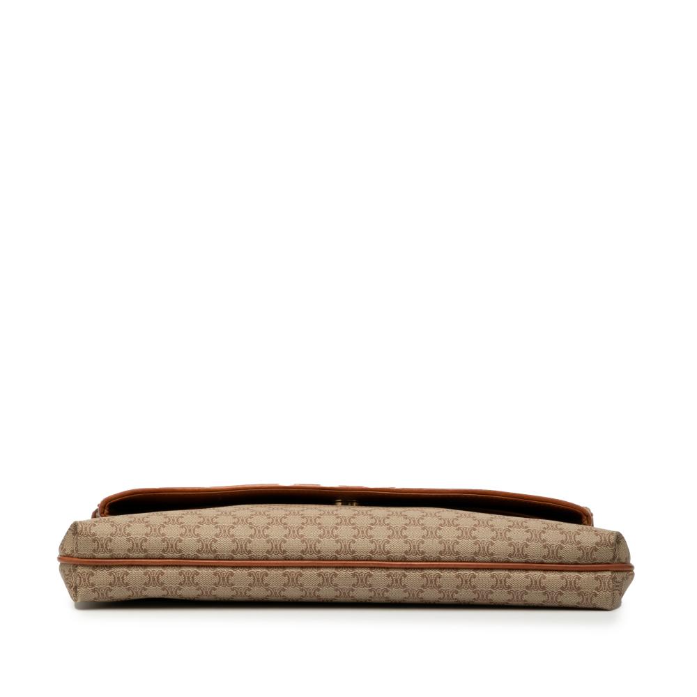 Celine B Celine Brown Beige Coated Canvas Fabric Macadam Clutch Italy