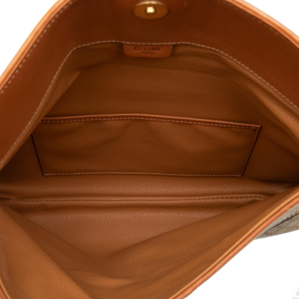 Celine B Celine Brown Beige Coated Canvas Fabric Macadam Clutch Italy