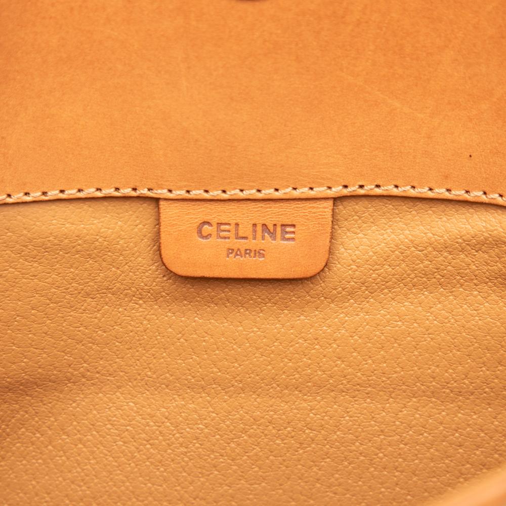 Celine B Celine Brown Beige Coated Canvas Fabric Macadam Clutch Italy