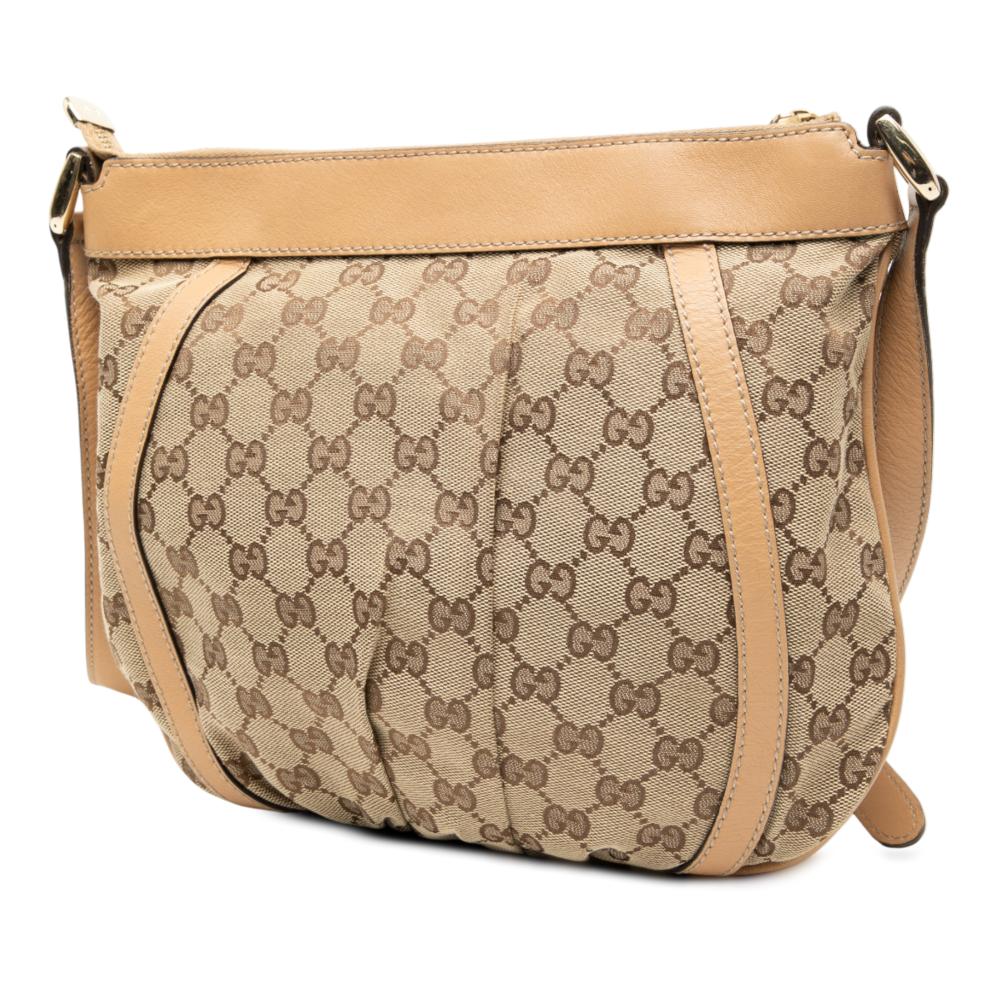 Gucci B Gucci Brown Beige Canvas Fabric GG Abbey D Ring Crossbody Italy