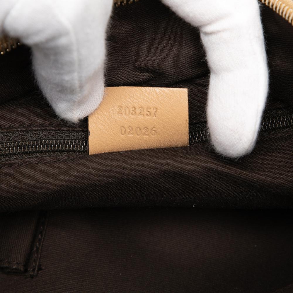 Gucci B Gucci Brown Beige Canvas Fabric GG Abbey D Ring Crossbody Italy